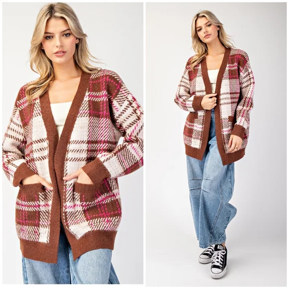 ee:some Cozy Chic Brown Plaid Cardigan - Picture 6 of 15